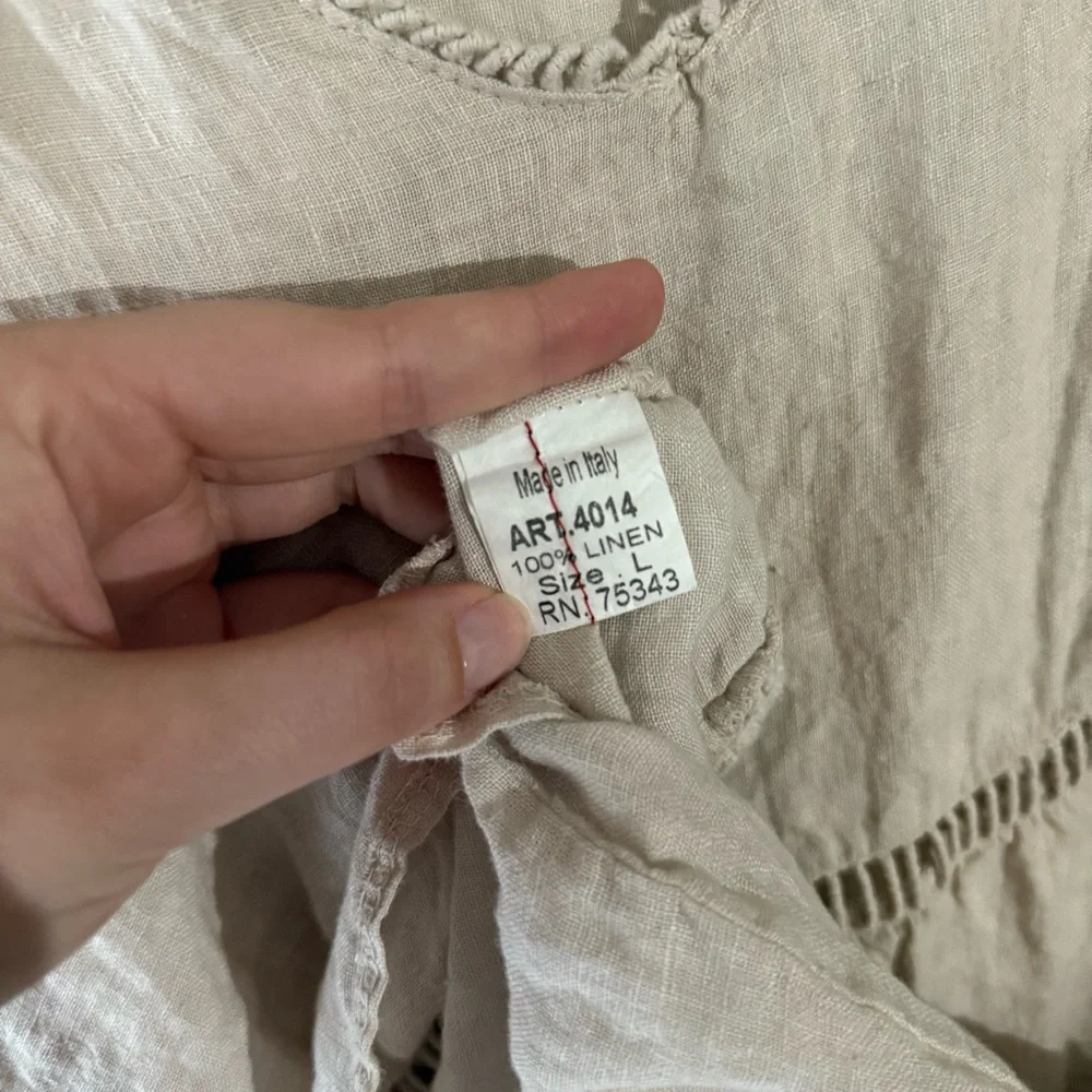 Valentina Naldi 100% Linen Beige Tiered Sleeveless Dress Made in Italy - Picture 9 of 13